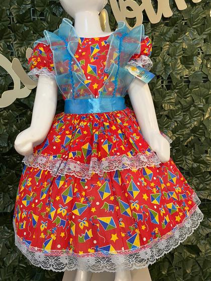 Imagem de Vestido infantil de quadrilha Maria Bonita, mini chapéu e saiote MB0063