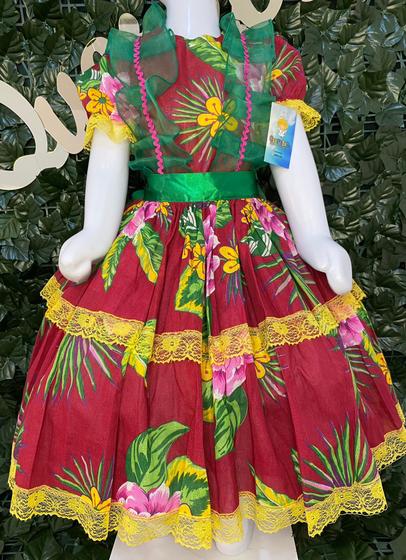 Imagem de Vestido infantil de quadrilha Maria Bonita, mini chapéu e saiote - MB0076