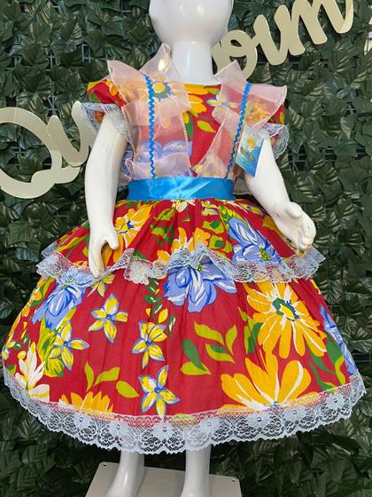 Imagem de Vestido infantil de quadrilha Maria Bonita, mini chapéu e saiote - MB0096