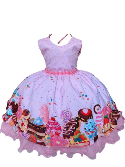 Imagem de Vestido Infantil Doces Doceria Confeitaria Rosa Luxo