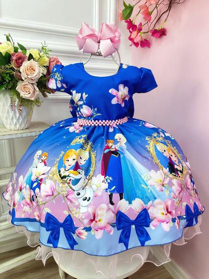 Imagem de Vestido Infantil Elsa e Frozen Princesas Azul Luxo Festas