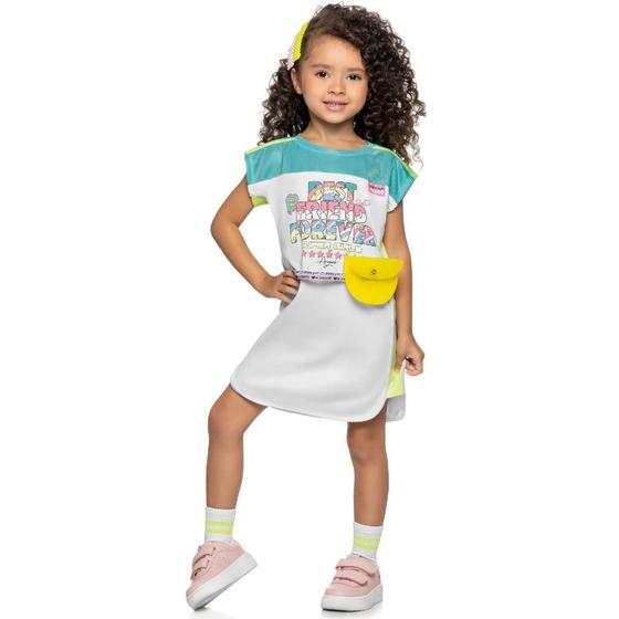 Imagem de Vestido Infantil Em Cotton  E Malha Crystal Com Bolsa Neon Tam 2 a 3 - Angerô