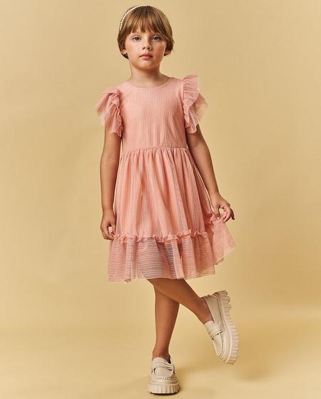 Imagem de Vestido Infantil Em Tule Jacquard e Seda Pokotinha