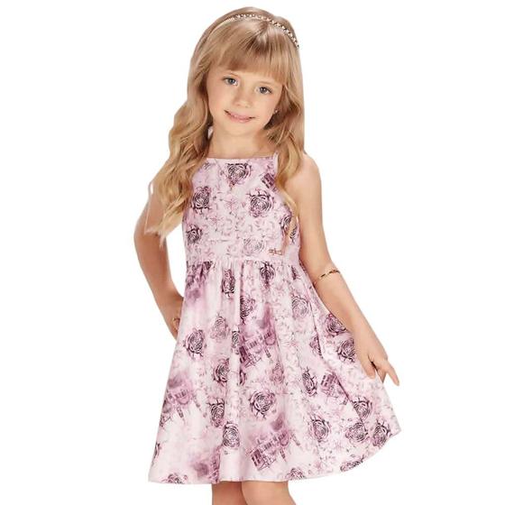 Imagem de Vestido Infantil Estampa de Rosas e Decote nas Costas com Renda - Infanti