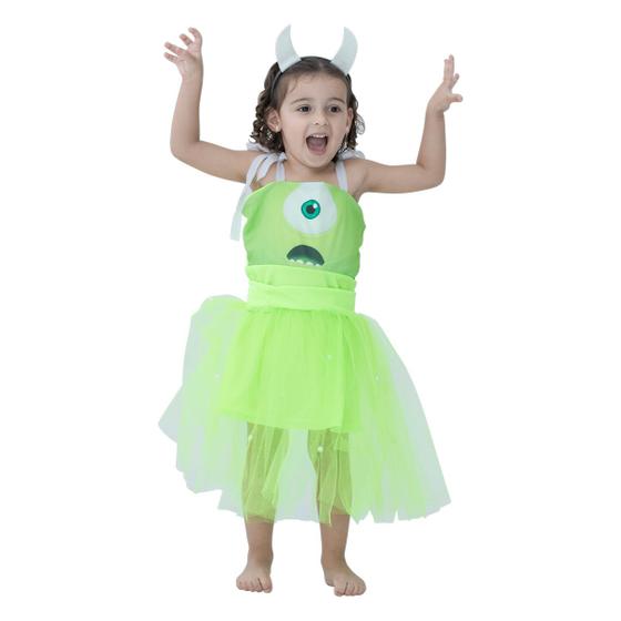 Imagem de Vestido Infantil Fantasia Menina Halloween Verde Tiara