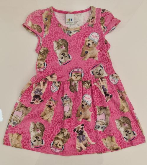 Imagem de Vestido Infantil Feminino Malwee Rosa Estampa Gatinho e Cachorrinho Tam 4