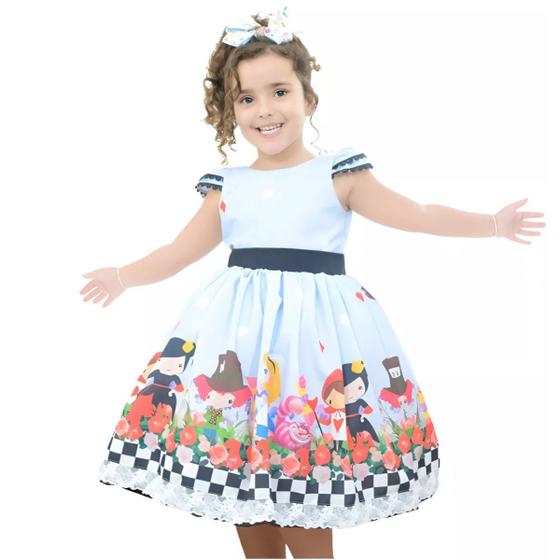 Imagem de Vestido infantil festa da Alice no País das Maravilhas superluxo