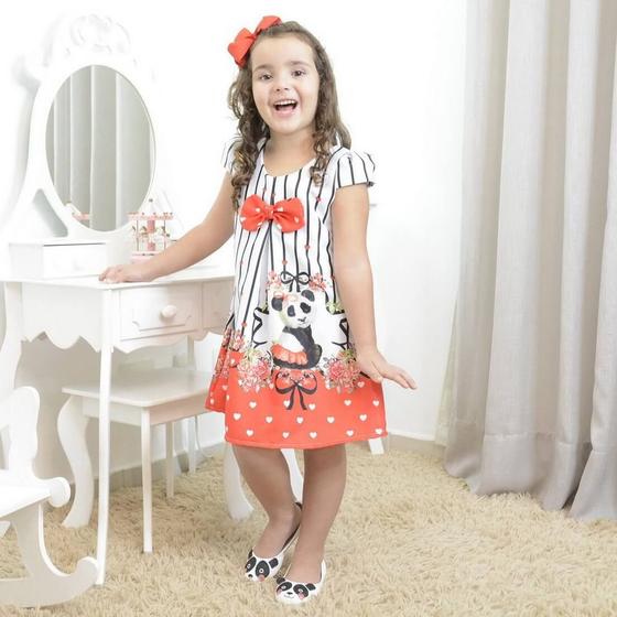 Imagem de Vestido infantil festa floral e a panda bailarina - tubinho trapézio