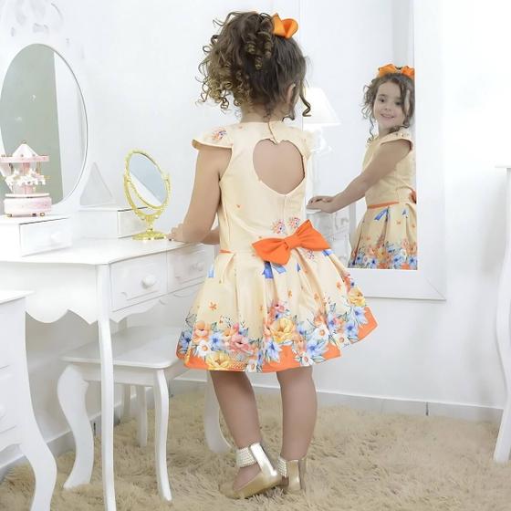 Imagem de Vestido infantil festa floral jardim encantado laranja