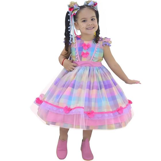 Imagem de Vestido infantil Festa Junina São Joao Quadrilha Xadrez Luxuoso