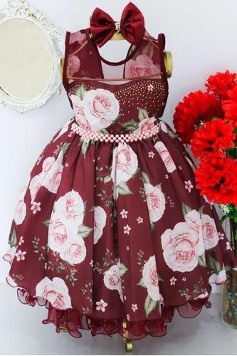 Imagem de Vestido Infantil Festa Luxo Floral Marsala Casamento Daminha E Tiara