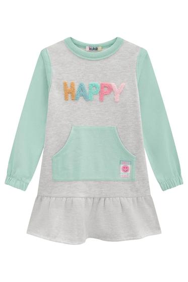 Imagem de Vestido Infantil Festa Simples Bonito Feminino Moletom Peluciado Kukie Happy Juvenil Inverno