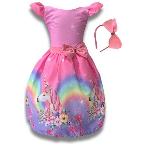 Vestido Infantil Festa Unicórnio Arco-íris C/tule Festa Pequenos