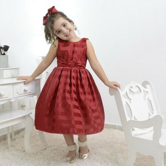 Vestido infantil festa vermelho bordo Menor preço em Vestido infantil festa vermelho bordo