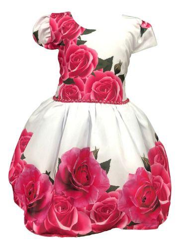 Imagem de Vestido Infantil Floral Batizado Aniversário Buquê De Rosas 