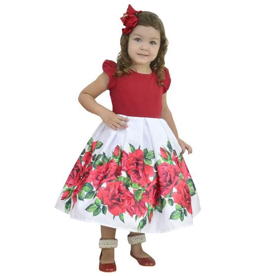 Imagem de Vestido Infantil Floral Branco e Vermelho, Daminha ou Casamento