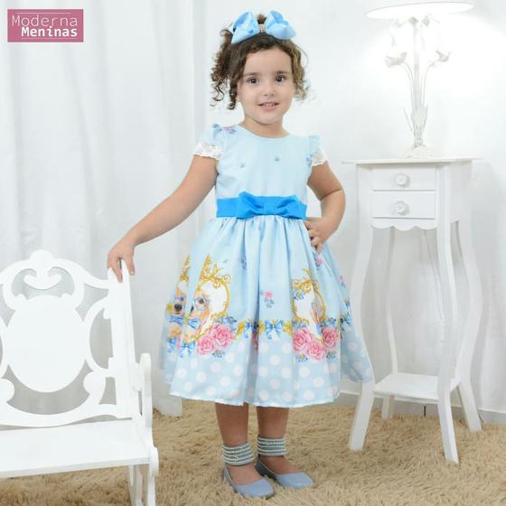 Imagem de Vestido infantil  floral com cachorrinho de gravata e óculos azul