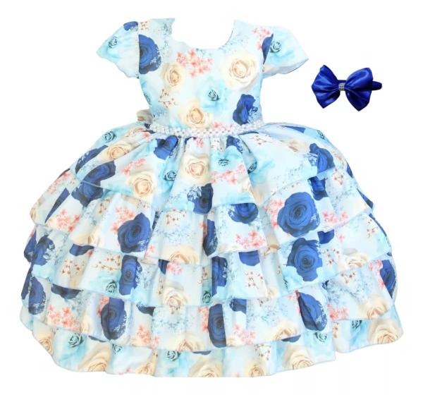 Imagem de Vestido Infantil Floral Festa Luxo E Tiara