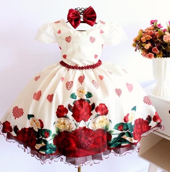 Imagem de Vestido Infantil Floral Festa Luxo E Tiara