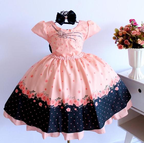 Imagem de Vestido Infantil Floral Festa Luxo E Tiara