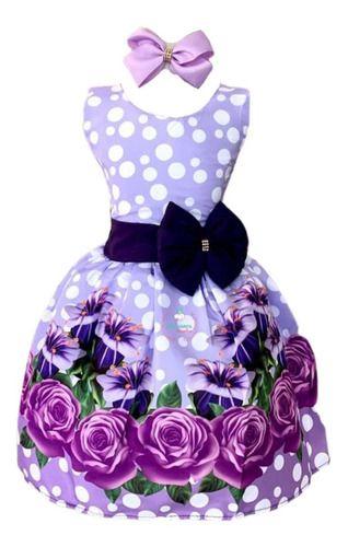 Imagem de Vestido Infantil Floral Lilas c/ Rosas e Poa