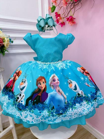 Imagem de Vestido Infantil Frozen Elsa e Anna Verde Tiffany Strass