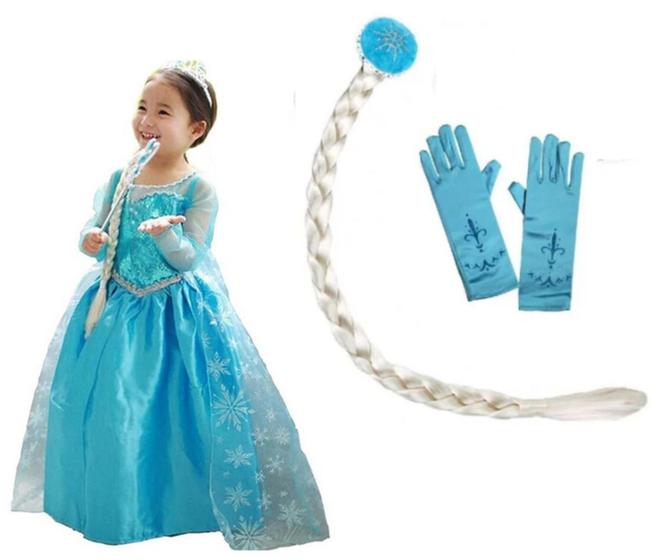 Imagem de Vestido Infantil Frozen Elza Festa Luxo com luva e trança