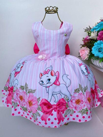 Imagem de Vestido infantil gatinha marie rosa e branco luxo floral