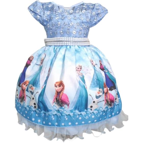 Imagem de Vestido Infantil Inspiração Frozen Azul Festa Aniversário