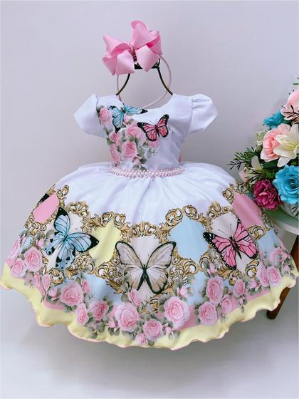 Imagem de Vestido infantil jardim das borboletas encantado princesas  luxo tematico