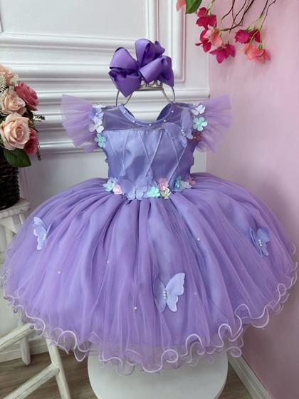 Imagem de Vestido Infantil Jardim Encantado Lilás C/ Aplique Pérolas super luxo festa 2331LL