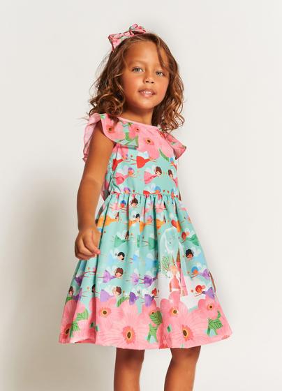 Imagem de Vestido Infantil Jardim Mágico Esmeralda e Rosa Alphabeto