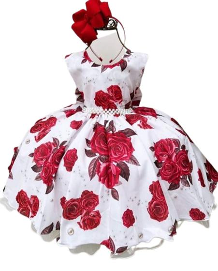 Imagem de Vestido Infantil Juvenil Branco Com Marsala Florido Floral Princesa Casamento Formatura