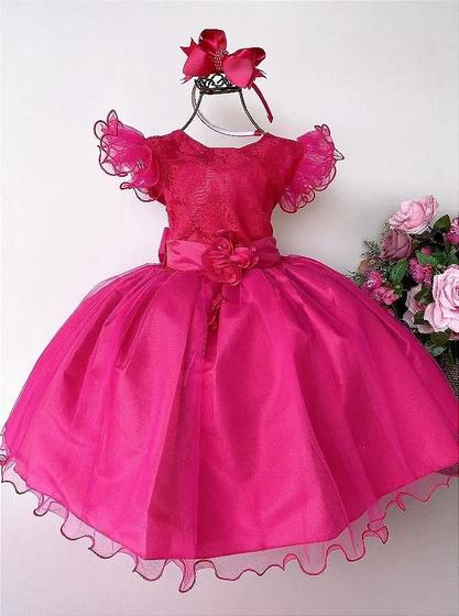 Imagem de Vestido Infantil Juvenil Marie Pink Luxo C/ Aplique Flores