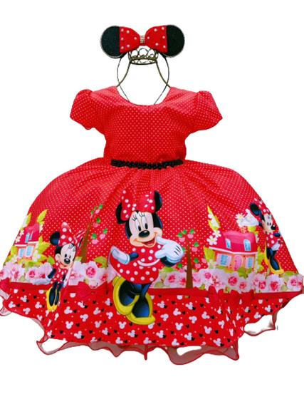 Imagem de Vestido Infantil Juvenil Minnie Vermelha Luxo Temático Perfeito para Princesa Aniversário