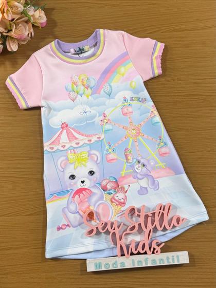 Imagem de Vestido Infantil Kukie Inverno Manga Curta Ursinho Circo