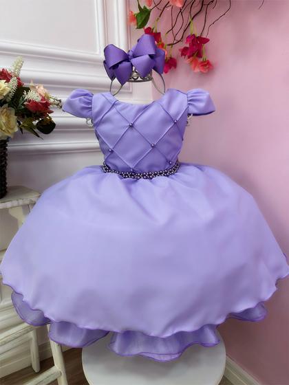 Imagem de Vestido Infantil Lilás C/ Cinto de Pérolas Casamento Luxo