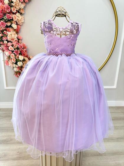 Imagem de Vestido Infantil Lilás C/ Renda Damas e Cinto de Pérolas Luxo Festa 4341LL