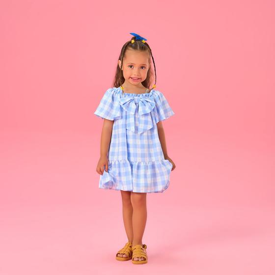 Imagem de Vestido Infantil Limone Xadrez Azul 026  Mon Sucré