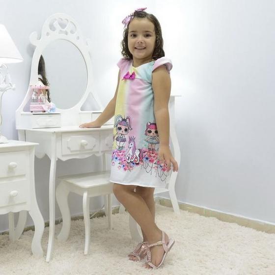 Imagem de Vestido infantil Lol surprise e unicórnio arco-íris