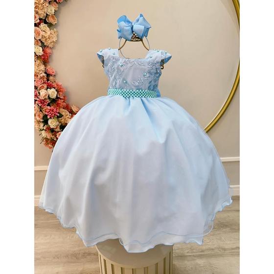 Imagem de Vestido Infantil Longo Azul Bebê Claro Serenity Cinderela Elsa Frozen Casamento Formatura Dama Daminha Festa Social Luxo