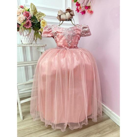 Imagem de Vestido Infantil Longo Rosa Chá Rosa Queimado Rose Rosê Rosê Rosado Dama Daminha Florista Noivinha Casamento Festa Luxo