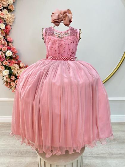 Imagem de Vestido Infantil Longo Rose C/ Renda e Pérolas Damas luxo festa ROGME4341RC