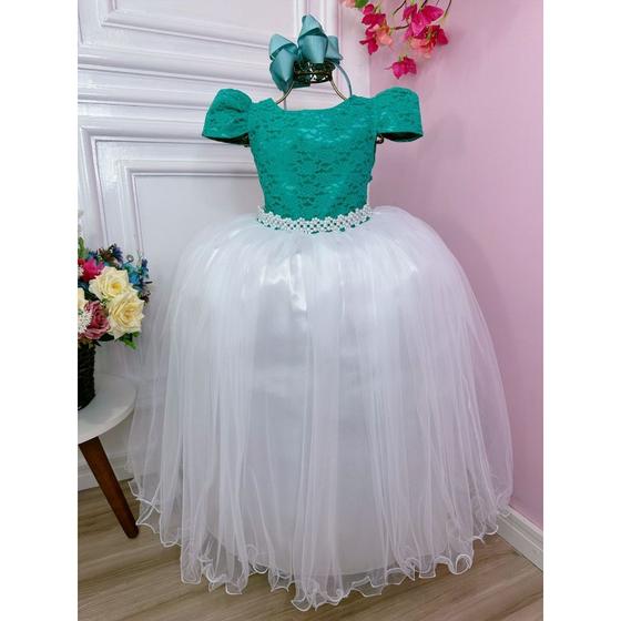 Imagem de Vestido Infantil Longo Verde Princesa Tiana Princesa e o Sapo Formatura Dama Casamento Florista Menina Rodado Daminha