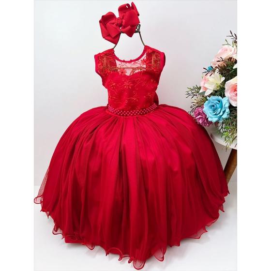 Imagem de Vestido Infantil Longo Vermelho Formatura Casamento Princesa Elena de Avalor Florista Noivinha Festa Dama Daminha Luxo