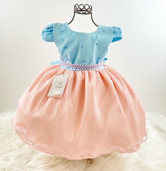 Imagem de Vestido Infantil Luxo de Festa Aniversário Princesa Chuva de Amor Azul e Coral