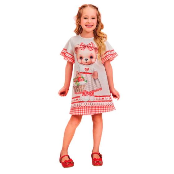 Imagem de Vestido infantil manga curta de amarrar na gola kukie vermelho - do 8 ao 14 ref 75885