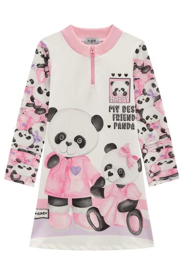 Imagem de Vestido Infantil Manga Longa em Molecotton Casal de Pandas Fofos c/zíper na Gola - Kukie