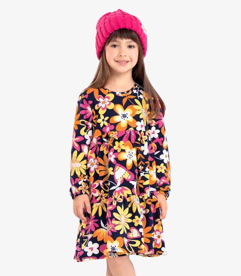 Imagem de Vestido Infantil Manga Longa Florido Rovi Kids Azul