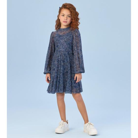 Imagem de Vestido Infantil Manga Longa Petit Cherie Estampado Azul